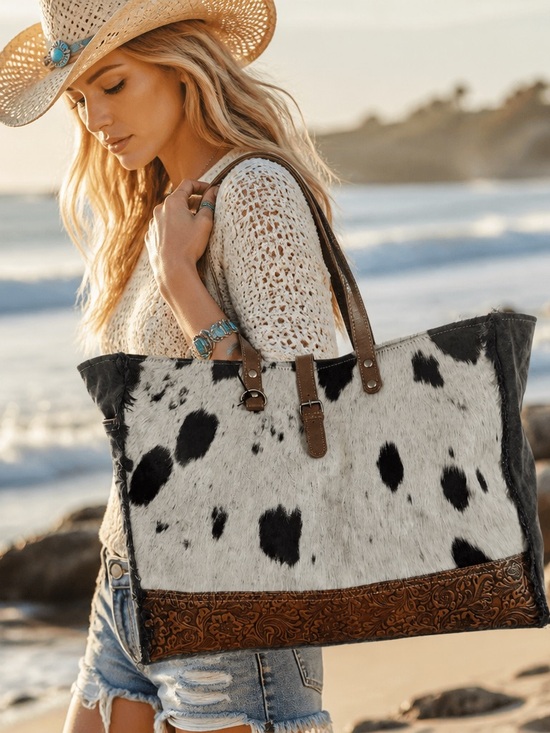 Myra Bag Handbags - Myra Western Weekender Bag Cowhide Leather Duffel Travel Carry On Boho Cowgirl